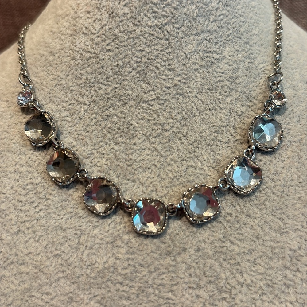 Silver Crystal Choker Necklace Vintage Style Reversible 15-17”